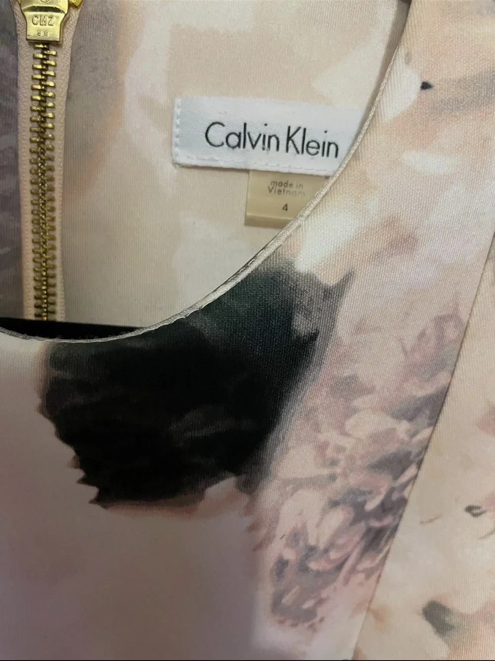 Calvin Klein Neutral Floral Midi Sheath Dress size 4